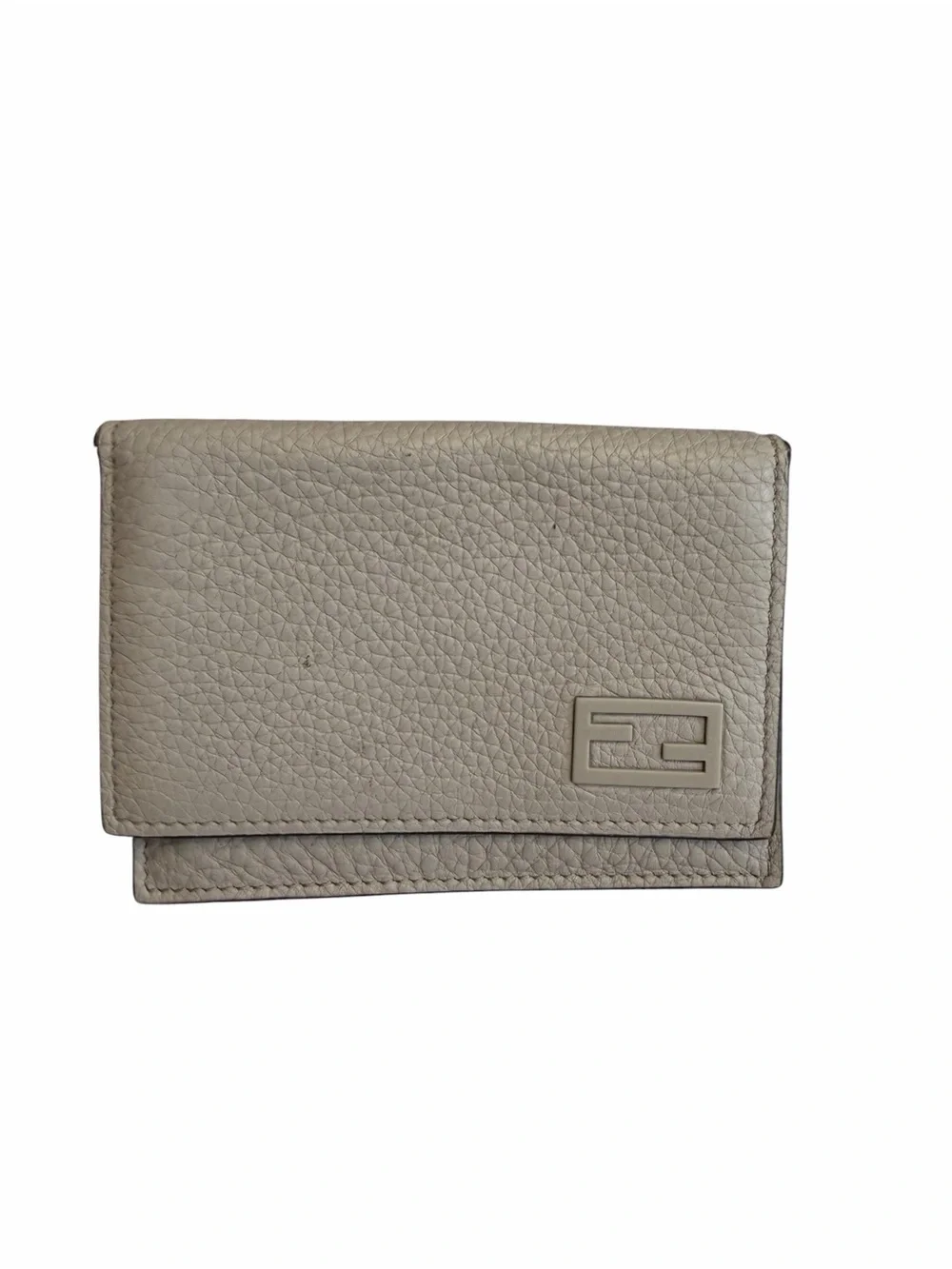 Fendi Pebbled Leather Card Wallet in Light Taupe